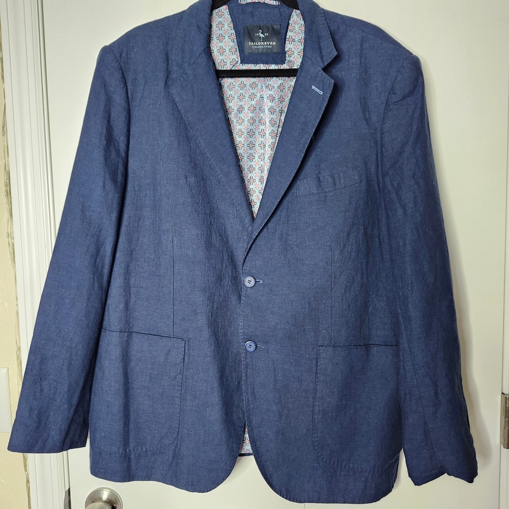 Tailorbyrd Collection Mens Navy Blue Cotton Linen Blend Blazer Sport Coat 44R - Picture 2 of 11